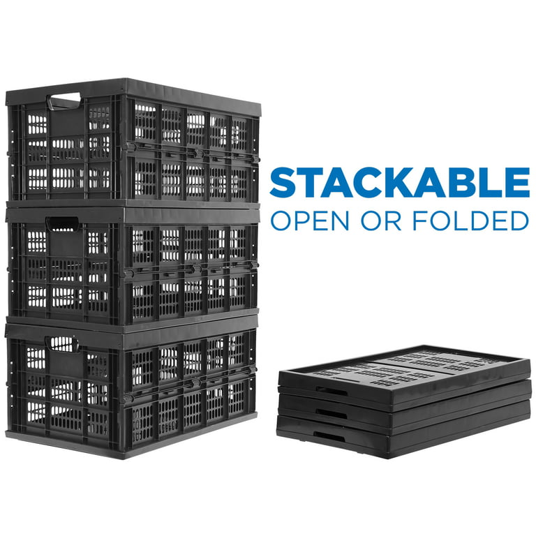 Eslite 16L Plastic Collapsible Storage Crates,Folding Crates Storage,Pack  of 4,Black