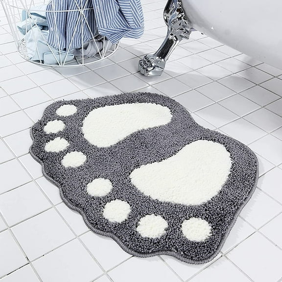 YANSION Bathroom Rug Mat, Non Slip Big Feet Bath Mat Water Absorbent Bath Rug,Grade-A Nylon Microfiber Doormat Toilet Bath Carpet for Doormats,Tub, Shower (Gray, 16" X 24")