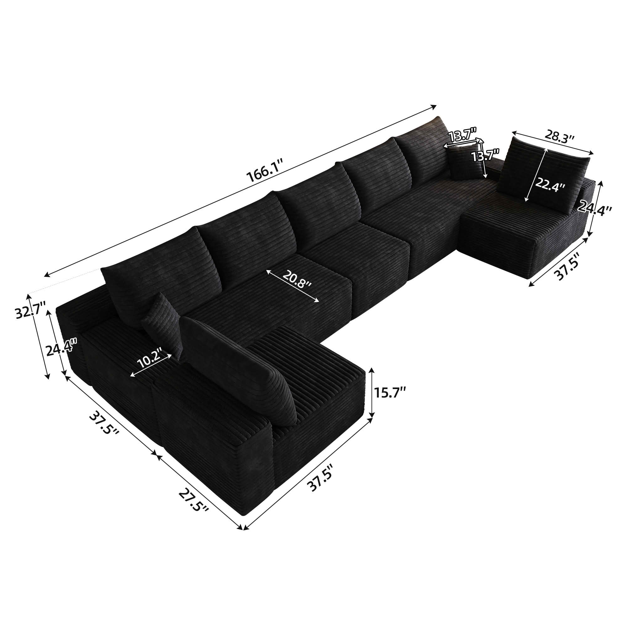 MAYEERTY 166 Inch U‑Shaped Cloud Sectional Sofa, Modern Minimalist Plush Corduroy Deep‑Seat Corner Couch, No Assembly Required for Living Room Apartment Bedroom