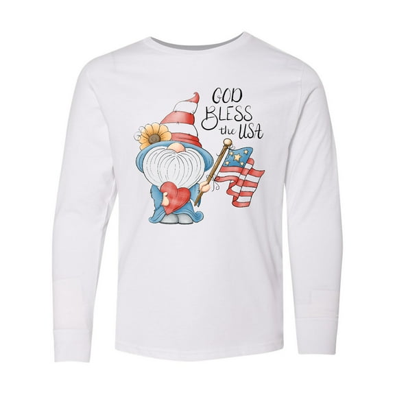 Inktastic God Bless the USA Gnome Long Sleeve Youth T-Shirt