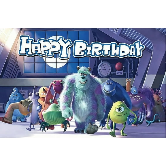 Monster University Theme Color Anime Style Cartoon Birthday Party Banner, 71x43 Inches, Photography Background Decorations for Kids Parties