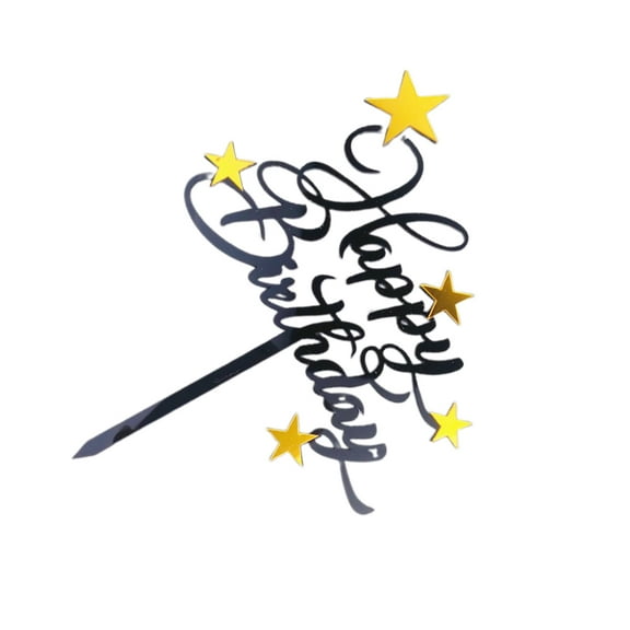 Happy Birthday Cake Topper Lovely Star Cupcake Toppers Picks Cake Decoration Toothpick for Party Birthday (Black)
