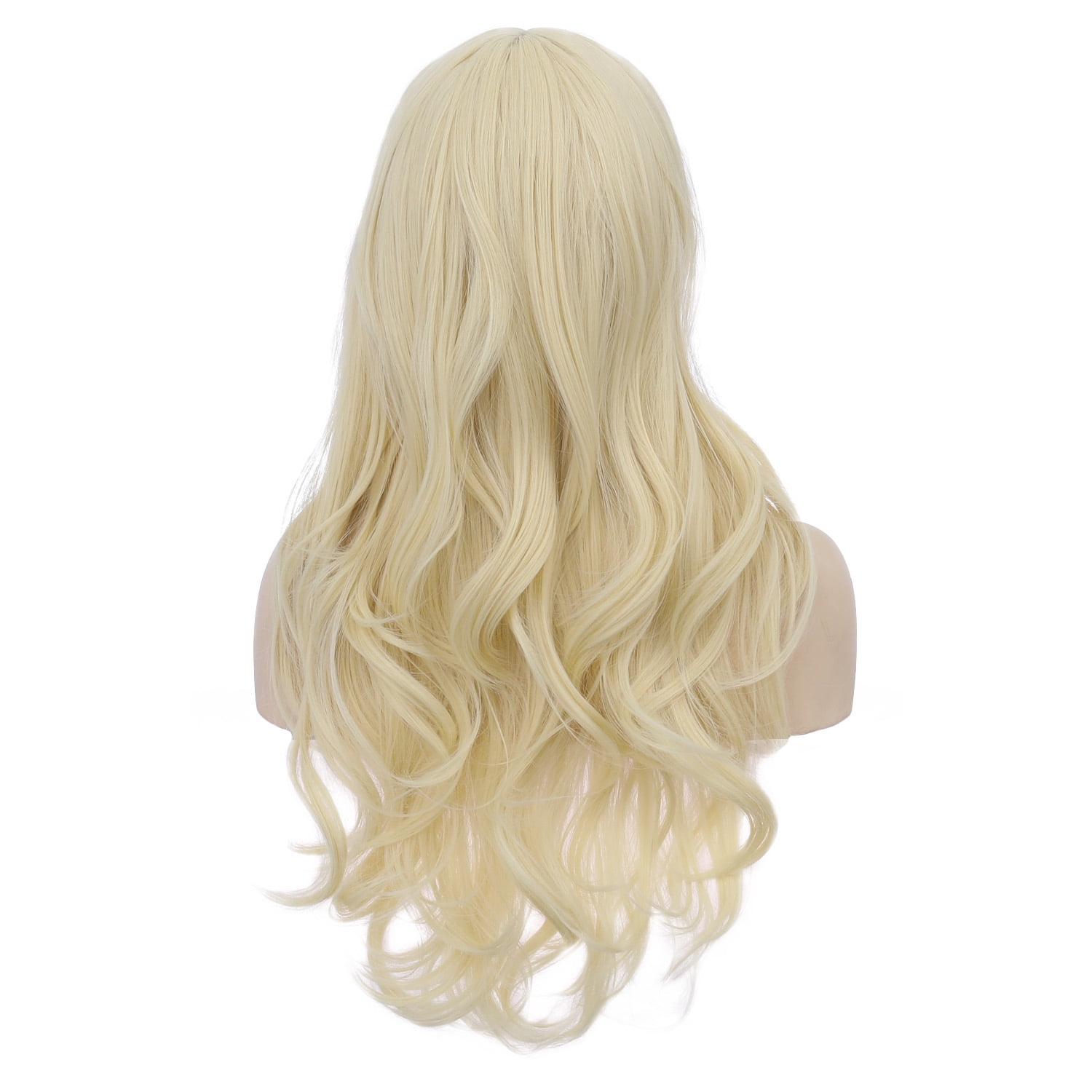 RightOn Blonde Wig Long Wavy Wig with Bangs Women Synthetic Wig Long Wig Light Blonde Wigs for Cosplay Costume Party with Hairnet