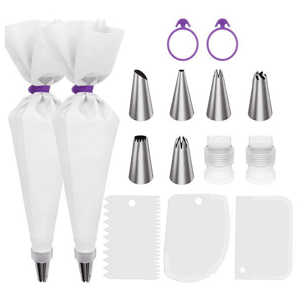 Suministros de decoración de pasteles para hornear con bolsas y puntas de pastelería reutilizables, convertidores estándar, anillos de silicona, herramientas de decoración de pasteles