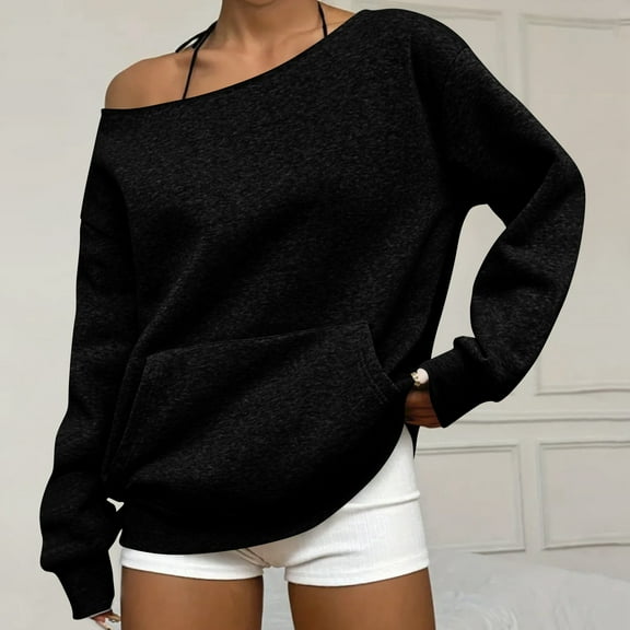 Inglocry Off the Shoulder Sweatshirt for Women Trendy Oversized Cute Sweatshirts with Pocket