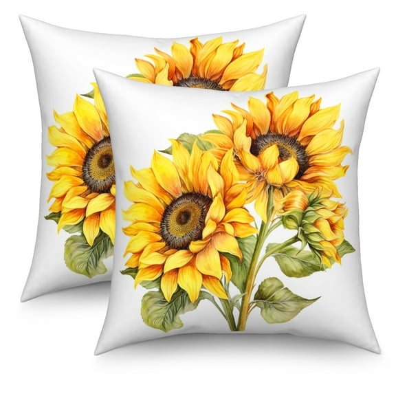 Yellow Sunflower Pillow Covers 18x18 Inch Set of 2,Farmhouse Flower Outdoor Decor Throw Pillows Case for Home Sofa Bed Couch