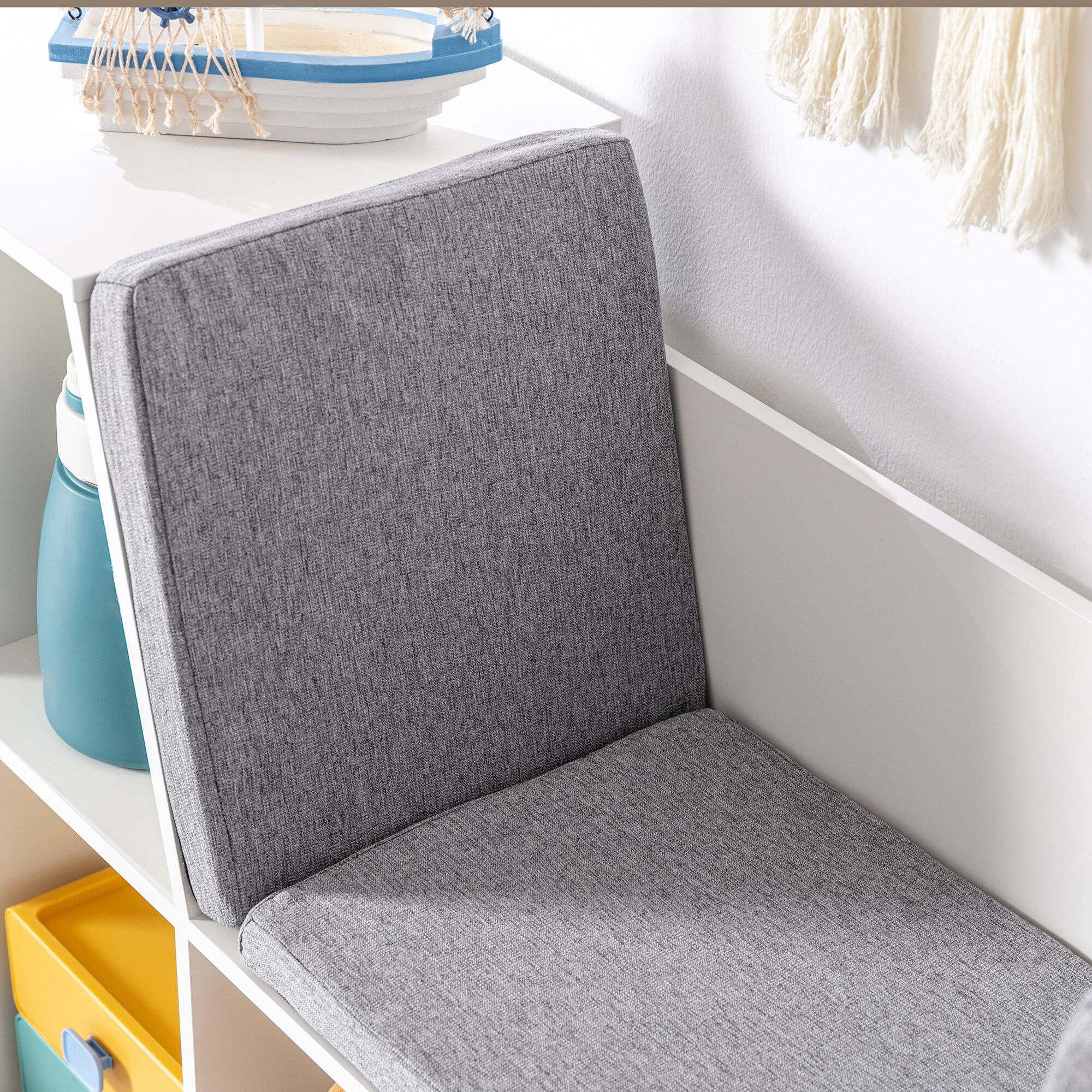 Kids Furniture HOMCOM 6-Cubby Kids Bookcase with Reading Nook and Cushion, Multi-Purpose Storage Organizer for Bedroom, Living Room, Pure White,Baby Furniture