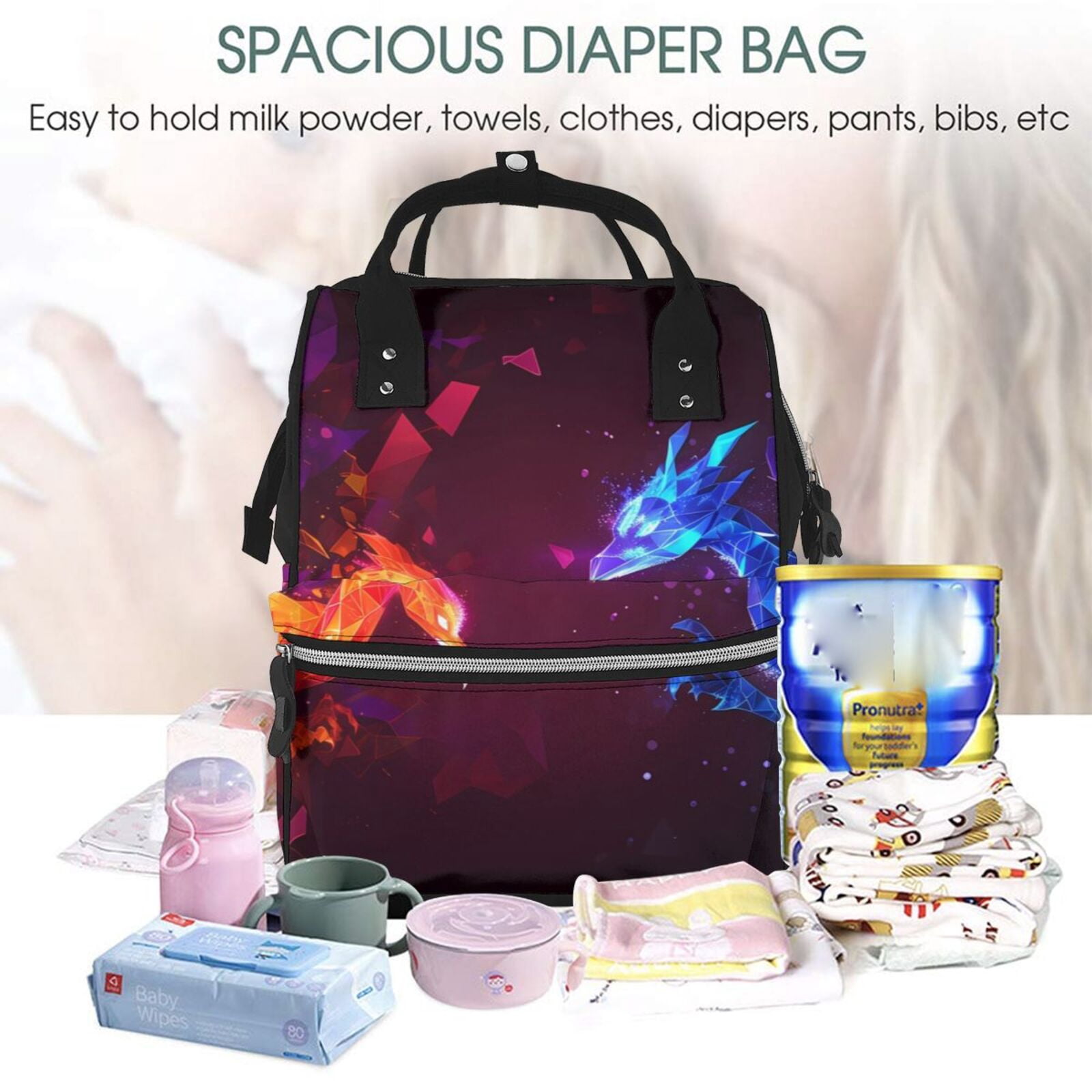 Fuzoiu Futuristic Red And Blue Bird Print Diaper Bag Backpack,Baby Essentials Travel Tote,Multi function Waterproof Diaper Bag, Travel Essentials Baby Bag - Unisex