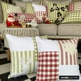thumbnail image 4 of Holiday Throw Pillow cover, 16"x16" Green Cotton Pillowcase, Country & Farmhouse Checkered & Stiped Christmas Pillow Cover For Sofa Couch, Hotels, living Room, Bed Room - Reindeer Check, 4 of 7