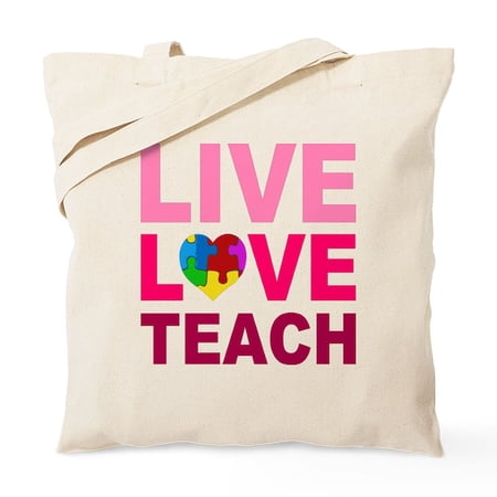 CafePress - Live Love Teach Autism Tote Bag - Unisex Canvas Tote Bag Beige 1-Piece