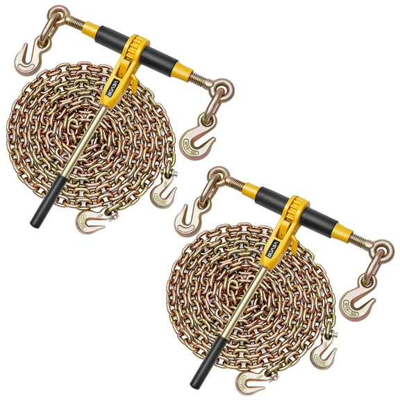 VEVOR Ratchet Chain Binder, 5/16 in x 10 ft G80 Chains, 8000 lbs Working Load of Ratchet Load Binder, Chains and Binders Set, Tie Down Hauling Chain Binders for Hauling, Towing, Logging, Lifting