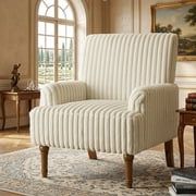 Aukfa Mid Century Corduroy Accent Chair, Wide Wale Upholstered Armchair with 9" Wood Legs for Living Room Bedroom,Beige
