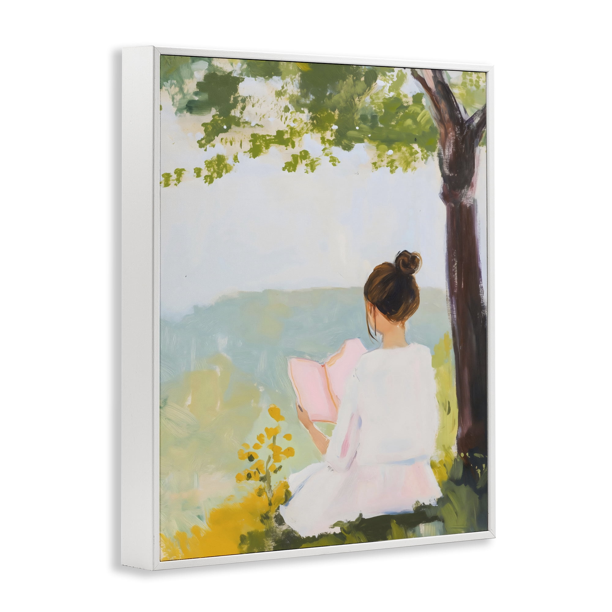 Stupell Industries Girl Reading in Nature White Framed Giclee Art, design by The Prints Vibe