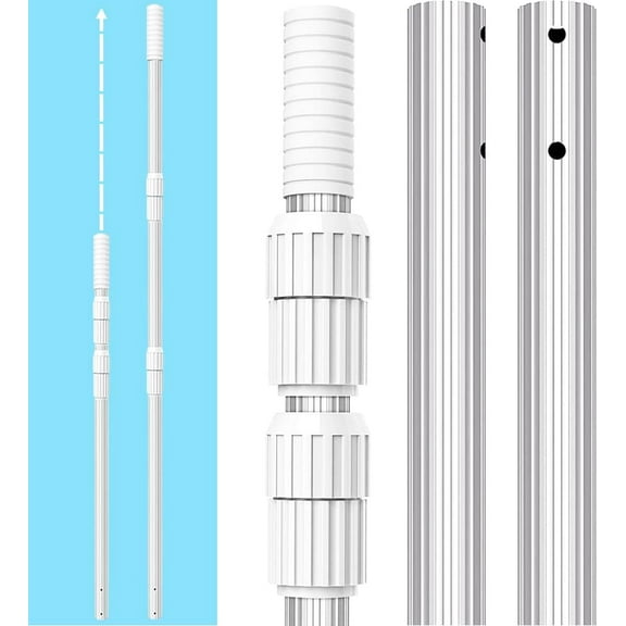 15FT Pool Pole Telescopic - Thicken 1.3mm Aluminum Heavy Duty Telescoping Swimming Pool Pole, Buckle Connect Universal 1.25" for Pool Skimmer Nets, Leaf Rakes, Vacuum Head, Brushes Cleaning Equipment