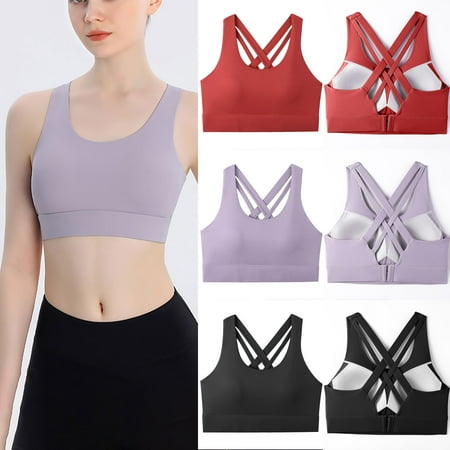 Fesfesfes Bras for Women Wireless Sports Underwear Fall Yoga Wear Running Back Training Shock-proof Vest Breasted Bra