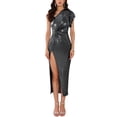 thumbnail image 2 of VESTIDO DE MUJER INSPIRE CHIC Un Hombro Lentejuelas Metálicas Cintura con Nudo Abertura Maxi Vestido L Negro, 2 of 6