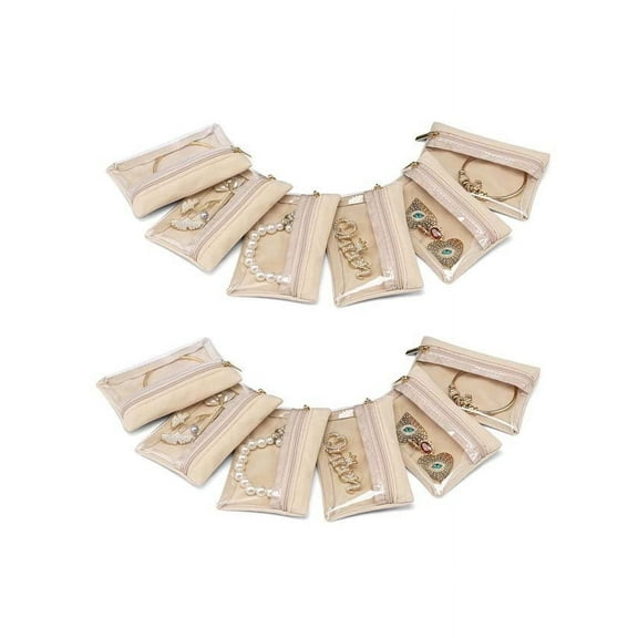 12 Pcs Travel Jewelry Case Velvet Jewelry Pouch with Zipper Clear Travel Jewelry Bag Jewelry Travel Organizer for Travel Business Trip Valentines Day Gifts for Self