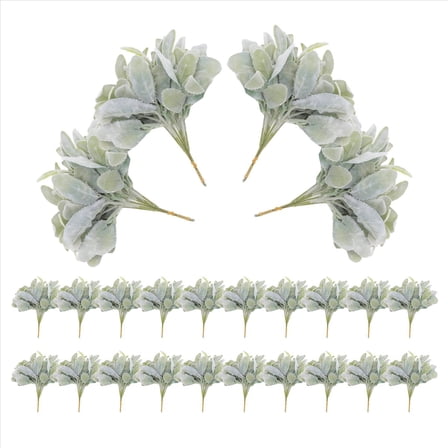 24 Pcs Artificial Flocked Lambs Ear Greenery Stems Faux Lamb's Decor