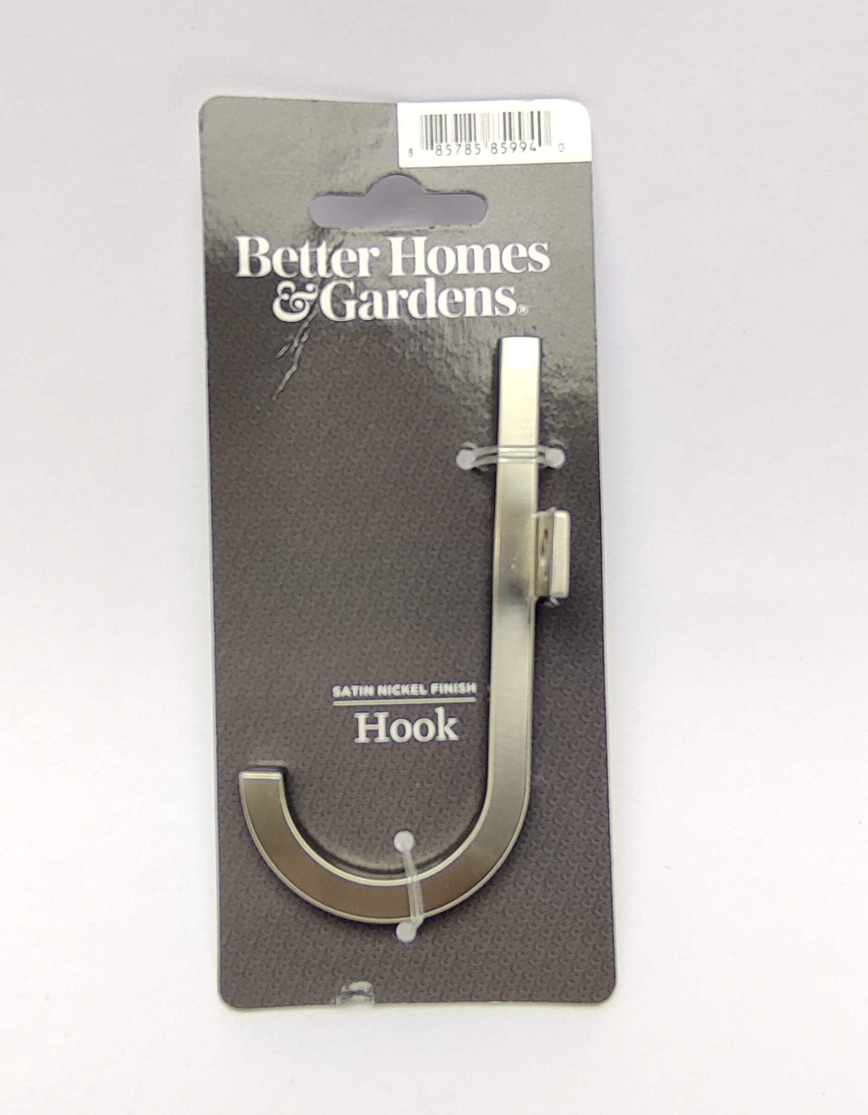 (2 pack) Better Homes & Gardens Satin Nickel 1 Prong  J Hook, 1 Hook, 35lb Weight Limit