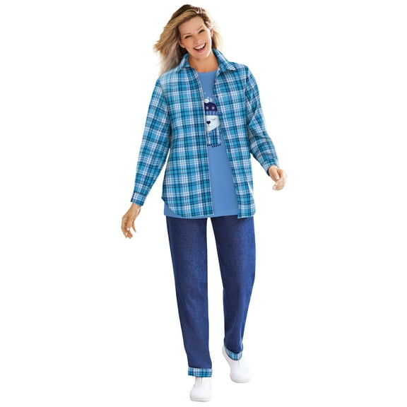 Woman Within Plus Size Two-Piece Flannel Shirt And Tee