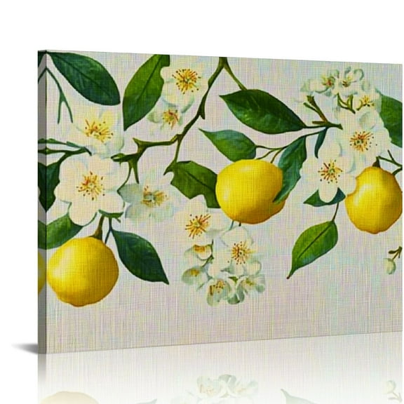 FCXZI Lemons Flowers Wall Decor for Bedroom Kitchen Canvas Prints Art Ready to Hang Home Decor 16x12in