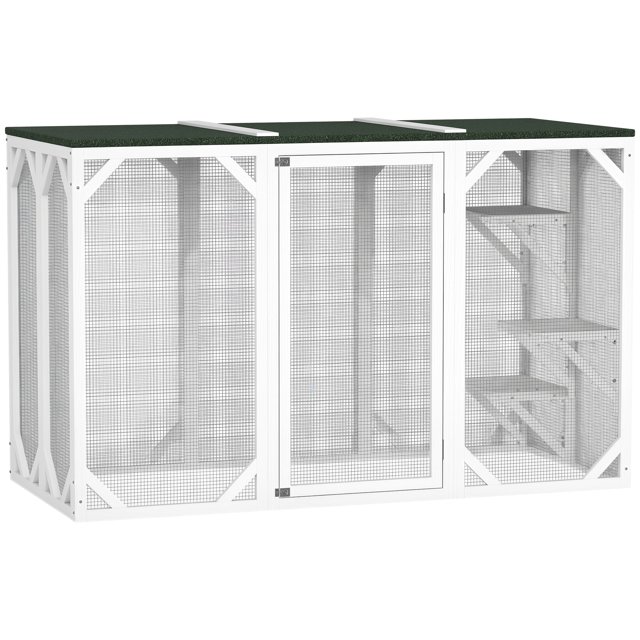 PawHut Cage pour Chat Intérieur Catio Enclos Extérieur pour Chat avec Toit Imperméable Blanc