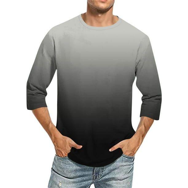 Camisas de Manga Larga para Hombres Imprimir Casual Cuello Redondo Blusa de Manga Corta, Camisas de Lino para Hombres