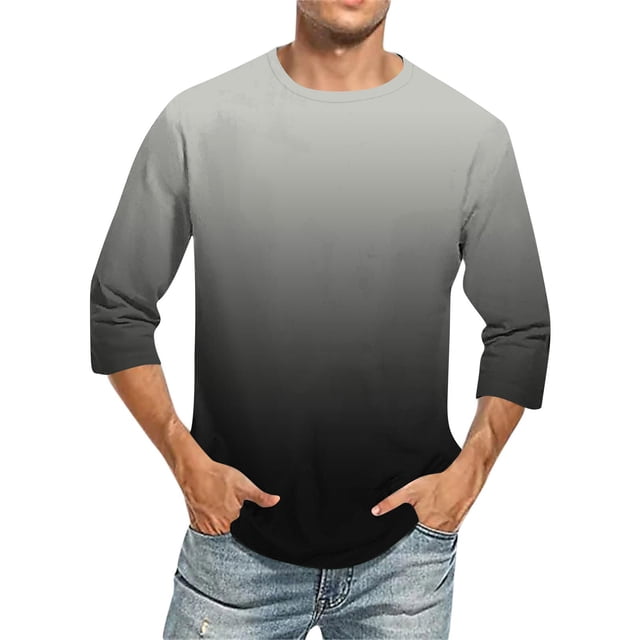 Camisas de Manga Larga para Hombres Imprimir Casual Cuello Redondo Blusa de Manga Corta, Camisas de Lino para Hombres