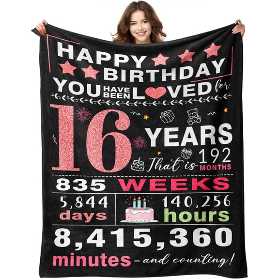 Sweet 16 Gifts for Girls, 16th Birthday Gifts for Girls, 16 Year Old Girls Birthday Gift Ideas, Gifts for 16 Year Old Girls, Teenager Girl Gift Ideas, 16 Birthday Decorations for Girls Blanket 50x60