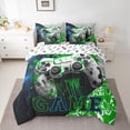 thumbnail image 2 of Feelyou 3D Green Gamepad Bedding Comforter Set 7 Pieces for Kids, Artwork Fashion Honeycomb Full Bedding Set, Video Gaming Controller Reversible Fitted Sheet Flat Sheet, Luxury Bedroom Decor, 2 of 7