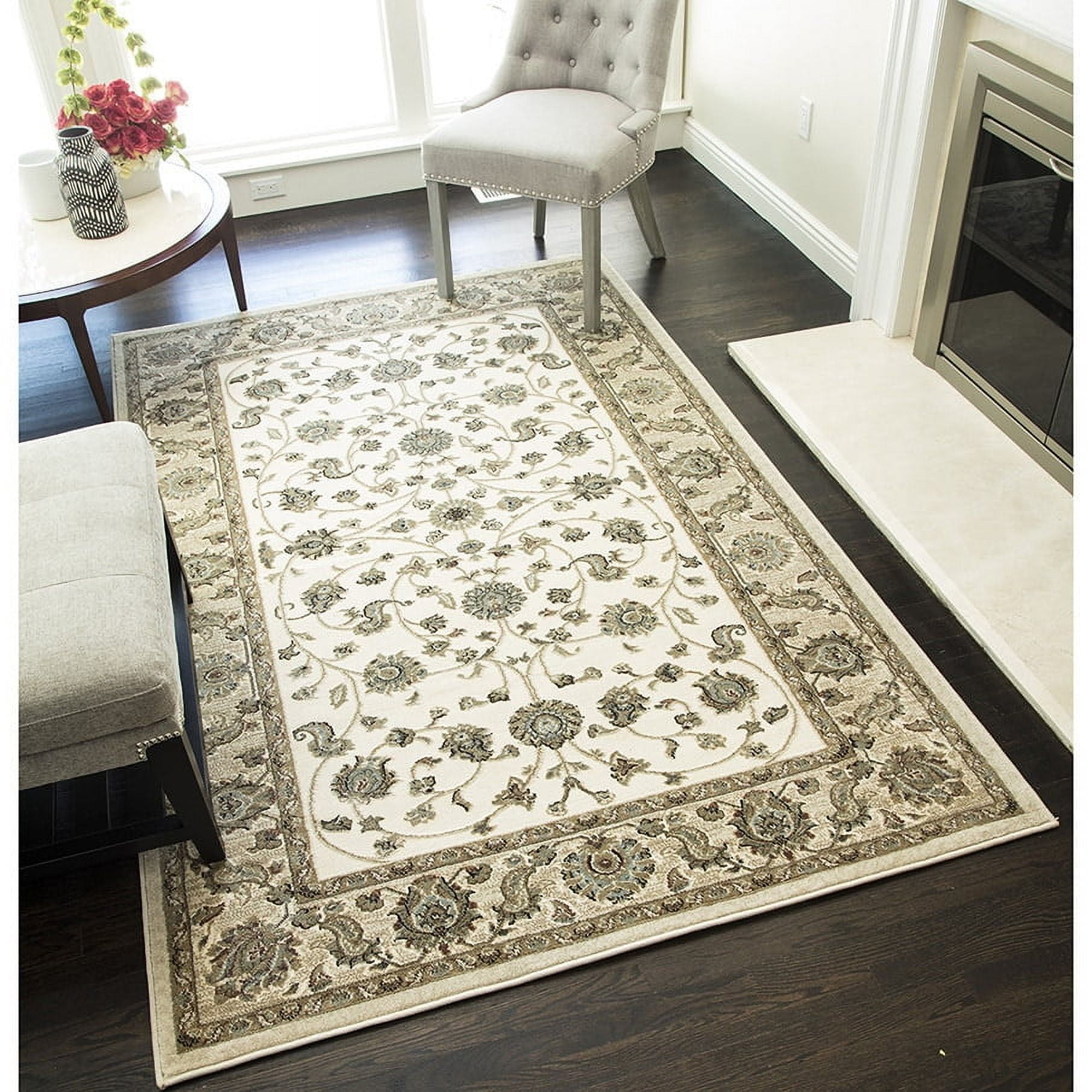 Rugs America Riley Collection Harper Floral Area Rug - 5' x 8' Ivory