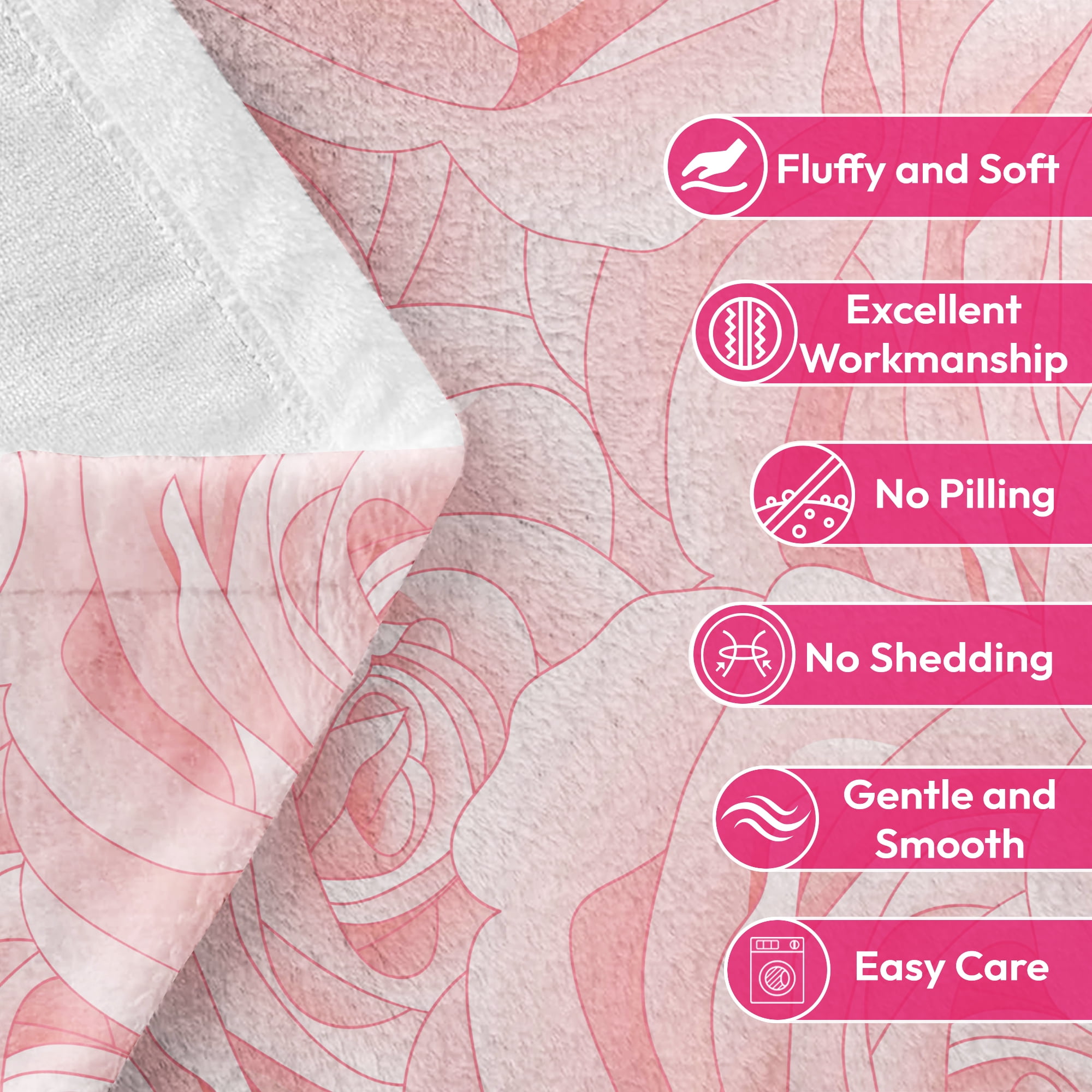Flannel Fleece Throw Blanket, Soft Large Throw Blanket, Lightweight Cozy Plush Throw Blanket Fit Sofa Bed, 50"x60", Pink Roses