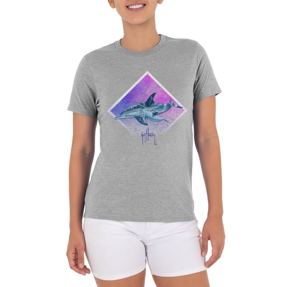 Guy Harvey Ladies Dolphin Paradise Short Sleeve Grey T-Shirt