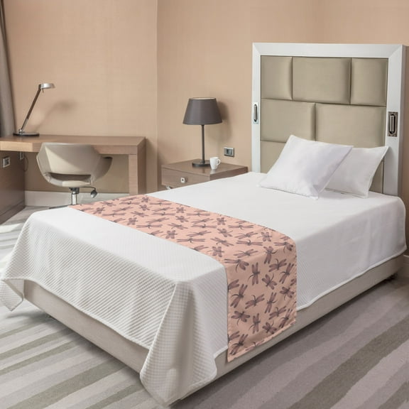 Dragonfly Bed Runner, Repetitive Purple Tones Exotic Animal Illustration, Decorative Accent Bedding Scarf for Hotels Homes and Guestrooms, Twin, Blush Dark Warm Taupe, by Ambesonne