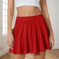 thumbnail image 2 of Women's Skirt Basic Solid Pleated Swing Mini Skirt Casual Athletic Skirts Stretchable High Waist A Line Dance Skirts Red XL, 2 of 4
