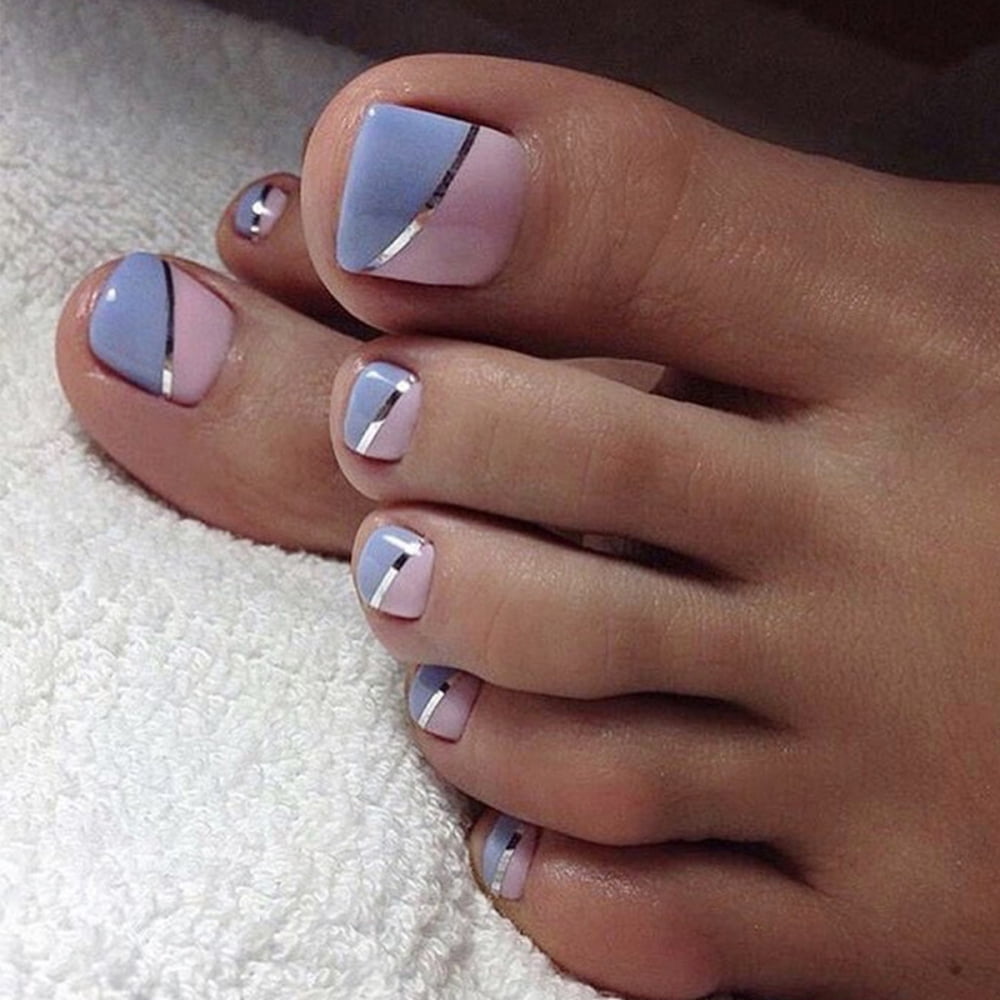 False Toe Nails Summer Simple Wearing Nail Art Pattern Removable Nail  Stickers 24 Pieces With Glue - Walmart.Com