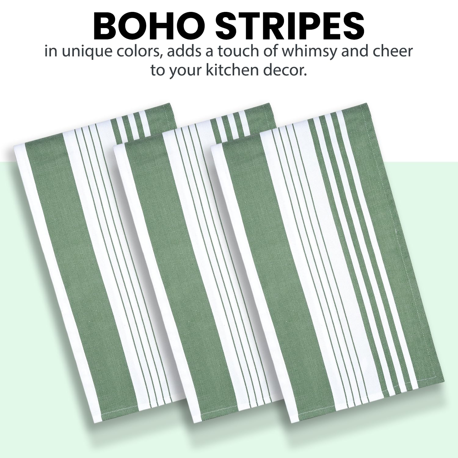 Candy Cottons Stripe Kitchen Towels Decor Mordern Design Centreband Tea Dish Towels Boho Stripe Absorbent Festive Gift Set of 6 Pantry Reusable Kitchen Dish Towel|Easter Spring Decor 18x28 In Green
