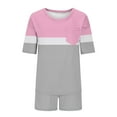 thumbnail image 6 of hxobax Shorts Sets for Womens 2 Piece Loungewear Trendy Colorblock Pajama Set Round Neck Short Sleeve Tops and Short Pant Comfy Matching Sets Sleepwear Soft Pj Set with Chest Pocket,#01_Gray,Small, 6 of 6