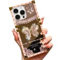 thumbnail image 1 of Funda compatible con iPhone de 16 a 6,1 pulgadas con purpurina de lujo, diseño de mariposa, plegable, con soporte, suave, con efecto espejo de policarbonato, antideslizante, para mujeres y niñas, 1 of 6