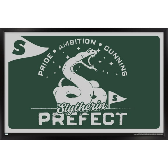 The Wizarding World: Harry Potter - Slytherin Clubhouse Crest Wall Poster, 14.725" x 22.375" Framed