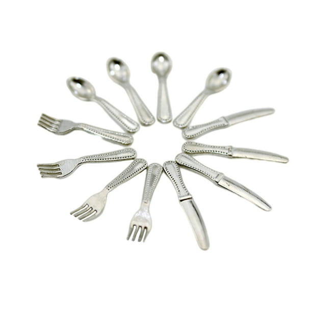 Vogacara 12 Platos en miniatura tenedor cuchara pequeña