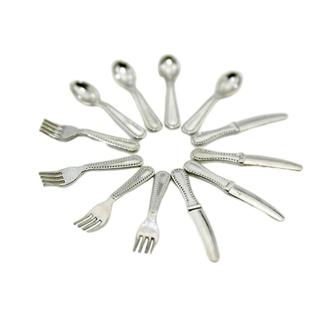 Vogacara 12 Uds. Platos en miniatura tenedor cuchara pequeña simulación vajilla modelo KitchenToys regalo significativo para niños niñas Type3 NO3