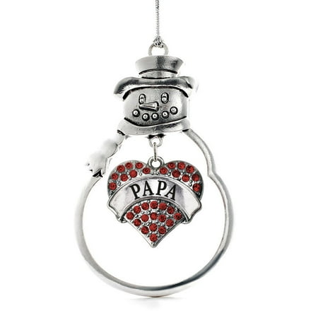 Papa Snowman - Papa Red Pave Heart Snowman Holiday Ornament