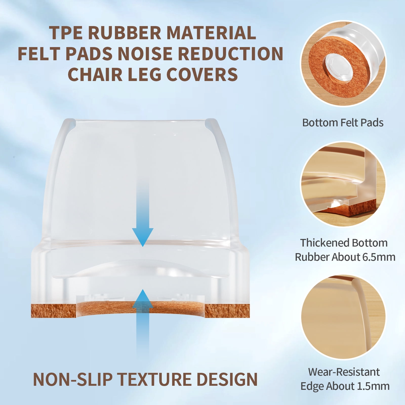 8Pcs Silicone Chair Leg Floor Protectors,Furniture Leg Caps Cups with Felt Pads for Protecting Hardwood Floors from Scratches,Clear(1'')