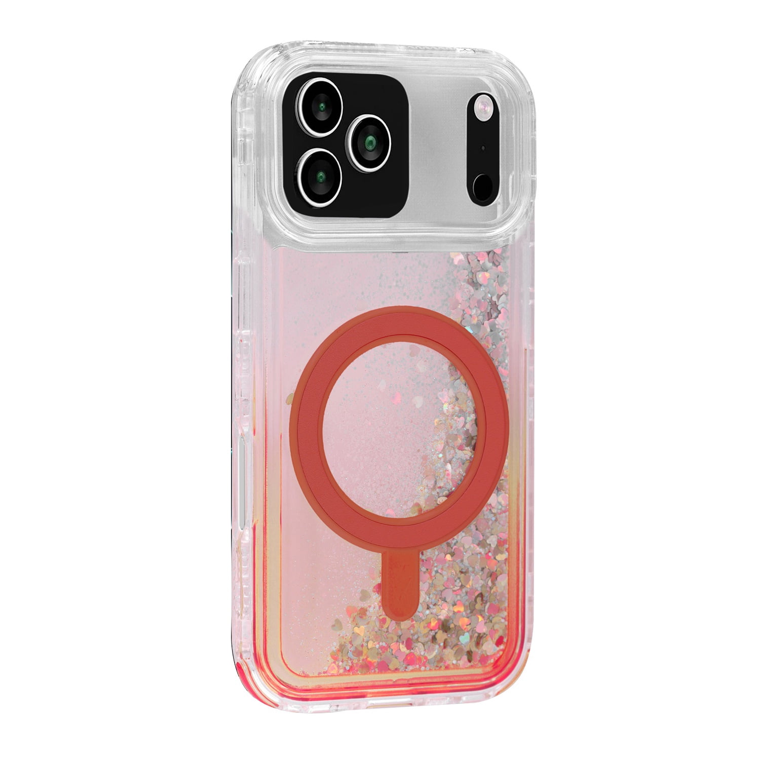 Liquid Glitter Wireless Charging Bumper Case for iPhone 17 Pro Max - Red