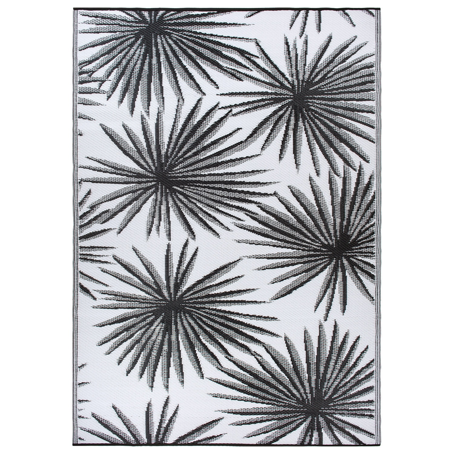 World Rug Gallery Floral Tropical Reversible Recycled Plastic Outdoor Picnic Mat, Camping Rug, RV Rug - BLACK 5'x7'