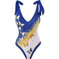 thumbnail image 2 of Women's Abstract Print Notched Square Neck Floral Resort Swimsuit with Cover Up, 2 of 5