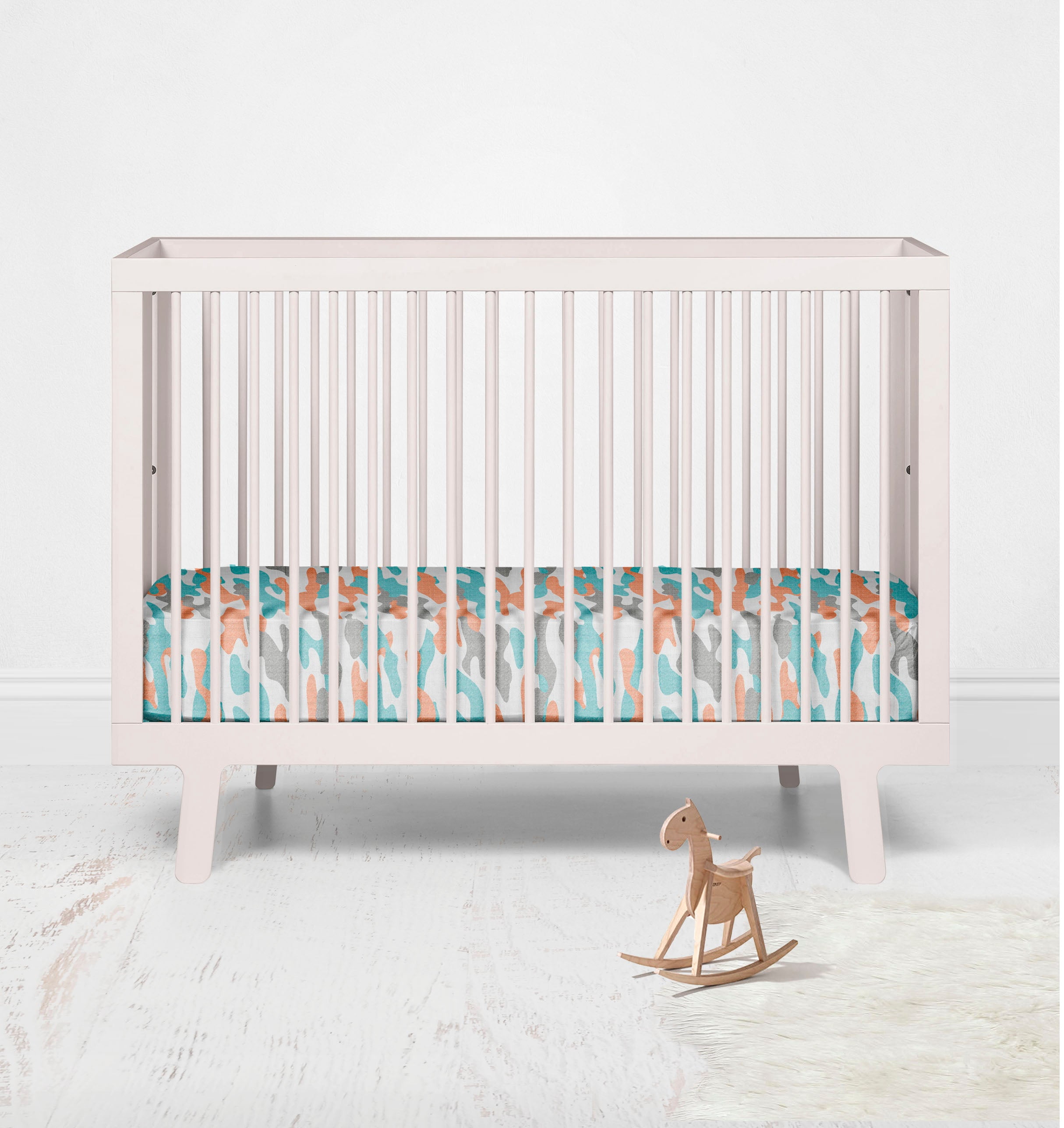 Bacati - Boys Camo Aqua Orange Muslin Crib or Toddler Bed Fitted Sheet