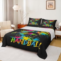 Manfei Handball Sport Full Size Sheets,Ball Game Gameing Bed Sheets,Rainbow Splatter Ink Sheet Sets For Teens,Super Cozy Room Decor,4 Pieces