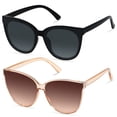 thumbnail image 1 of Gafas de sol LYZOIT Oversize con montura de ojo de gato para mujer, paquete de 2, negro y marrón, 1 of 5
